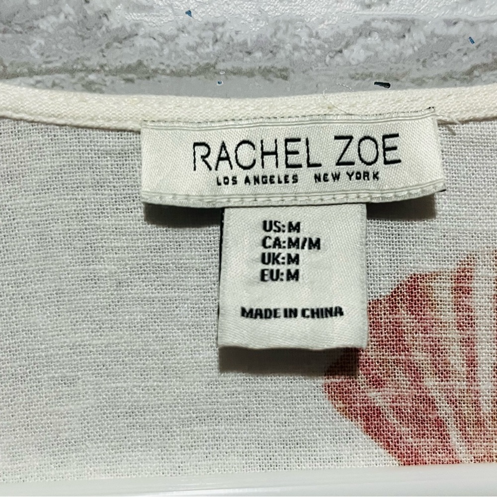 Rachel Zoe Linen Blend White Cropped Top Seashell Print Tie Front Size Medium - Picture 3 of 5